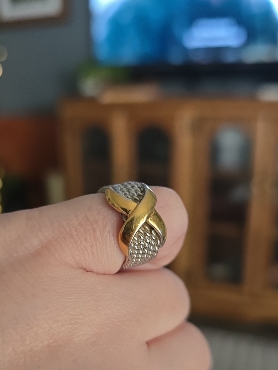 Jewelry - Textured Multi-Row Rope Statement Ring with Gold-Tone X Accent